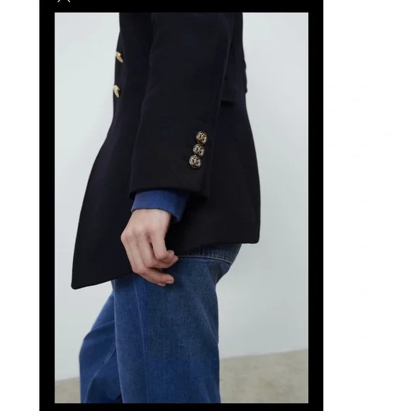 Zara gold buttons wool Italian mantengo wool black coat - Picture 10 of 11